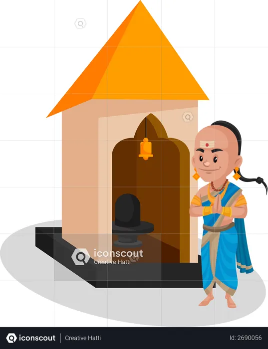 Tenali Ramakrishna is standing at the shiv temple with greet hands  Illustration