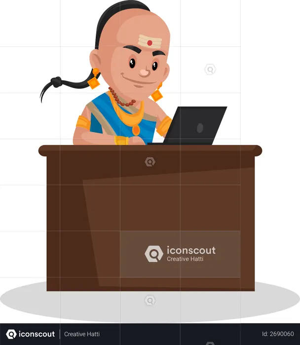 Tenali Ramakrishna is working on a laptop  Illustration
