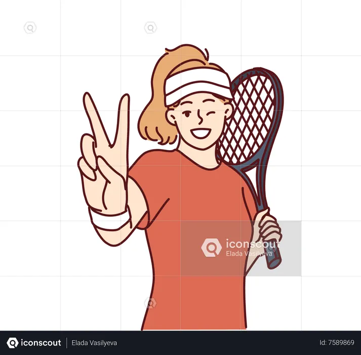 Tenista mostrando mãos de vitória  Ilustração