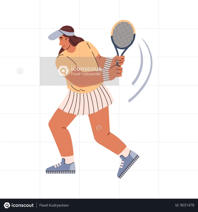 Tennis player young woman sports uniform is preparing to hit the ball with a racket  Illustration