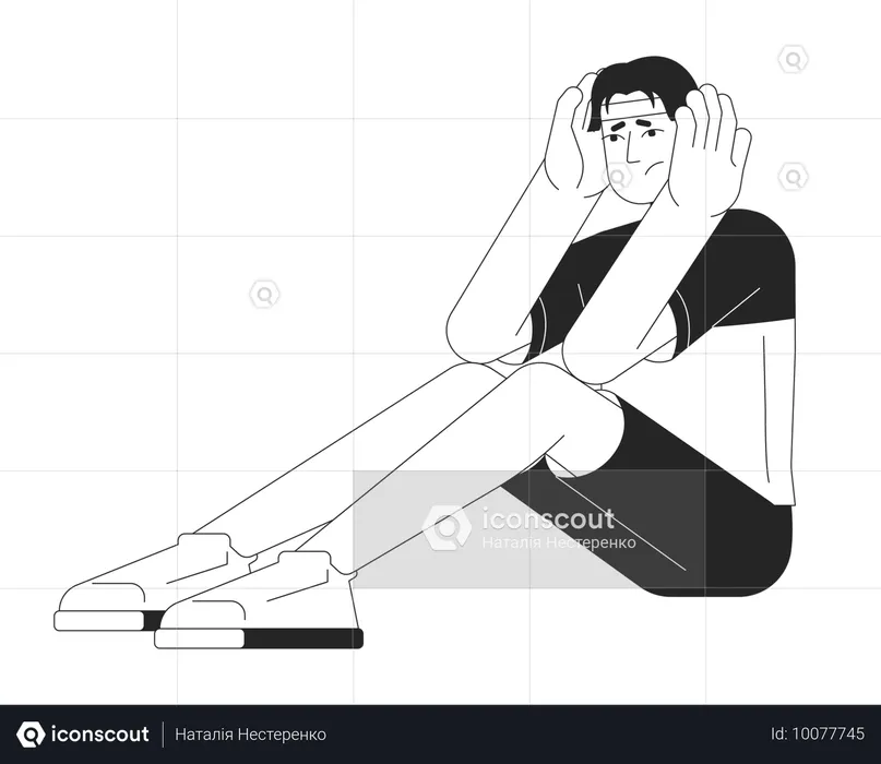 Tensed asian young man with panic attack  Illustration