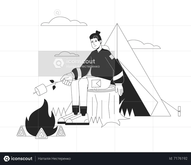 Tent camping with toasted marshmallow  Illustration