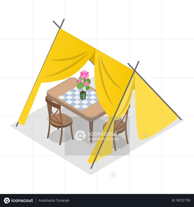 Tent with outdoor furniture  Illustration