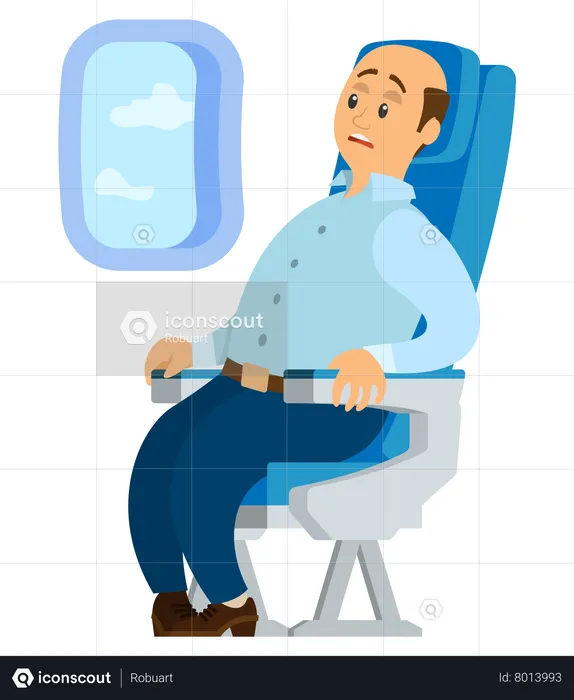 Terrified airplane passenger shocked by turbulent  Illustration