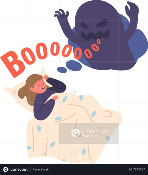 Best Terrified Child Lying on the Bed Illustration download in PNG ...