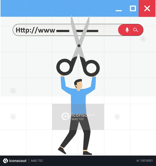 A tesoura cortou uma barra de endereço para encurtar o link  Ilustração