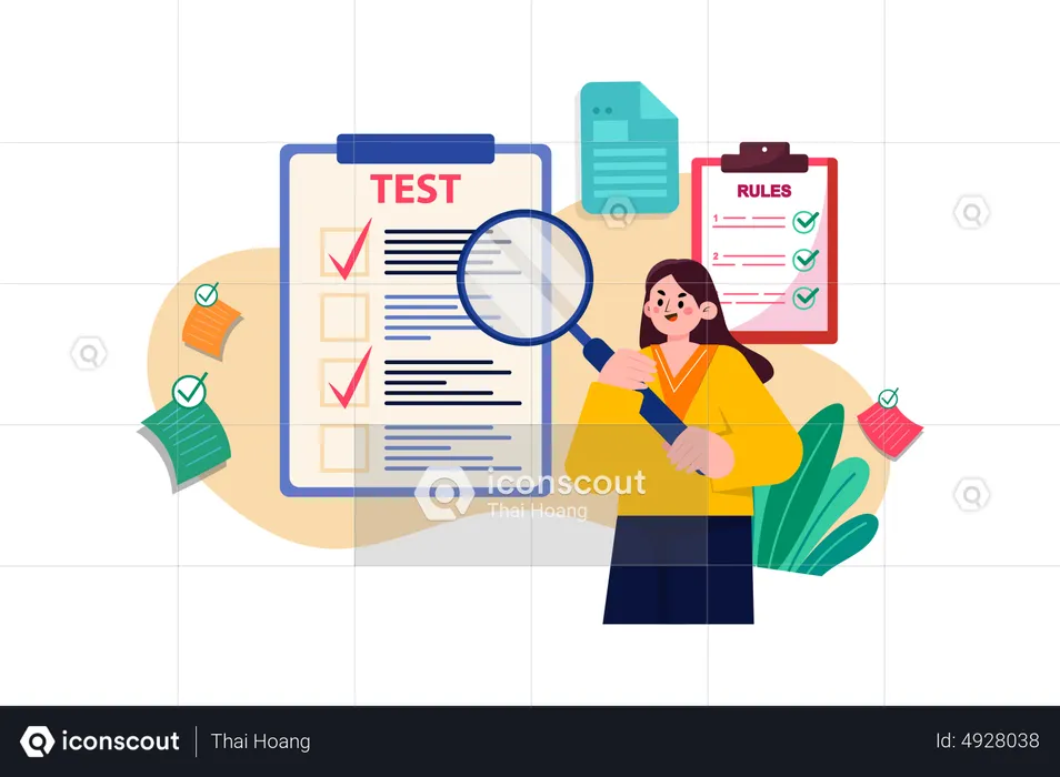 Test administrator checking test results  Illustration