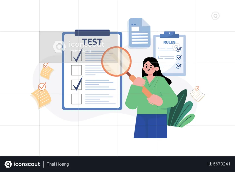 Test administrator checking test results  Illustration