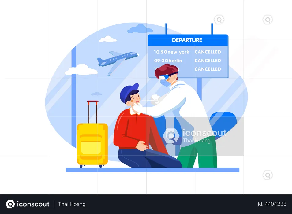 Teste para covid no aeroporto  Ilustração