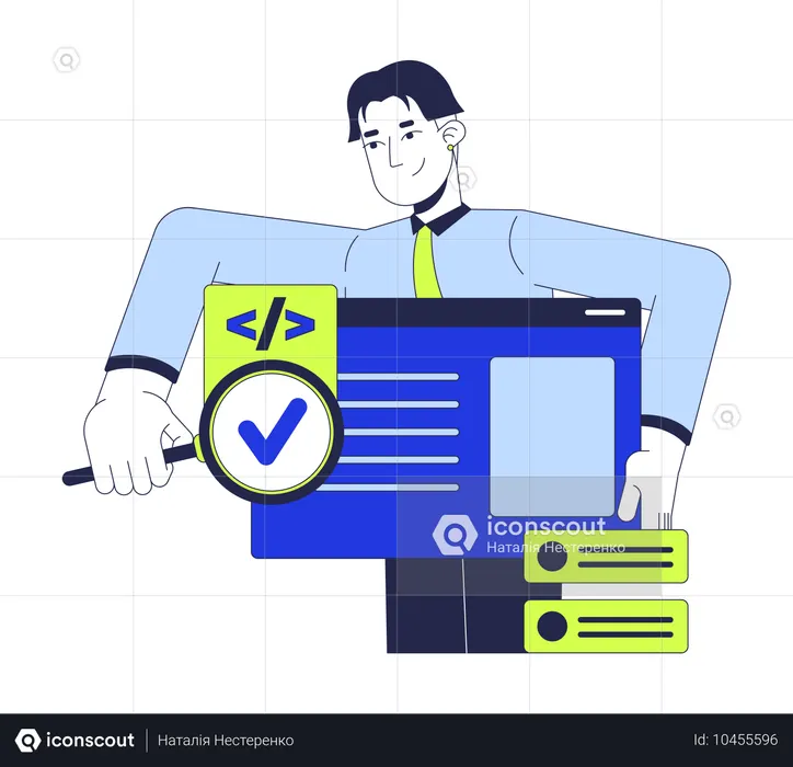 Tester searching bug in software  Illustration