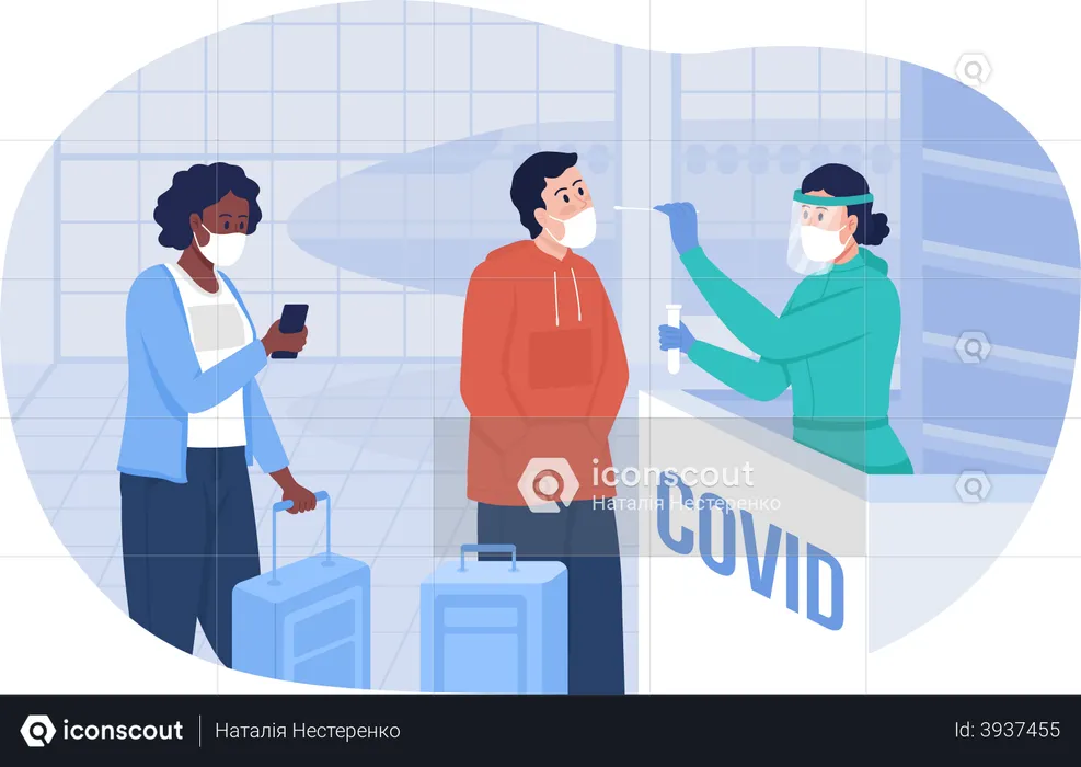 Testing for covid positive at the airport terminal  Illustration