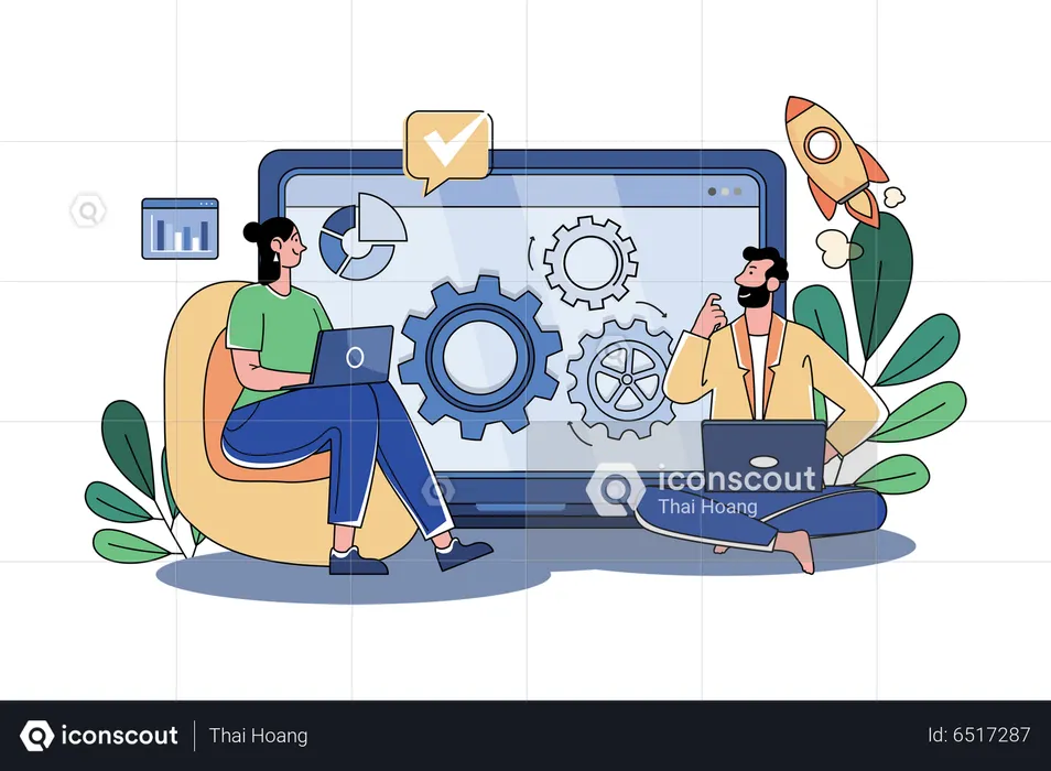Testing Team Doing Usability Testing  Illustration