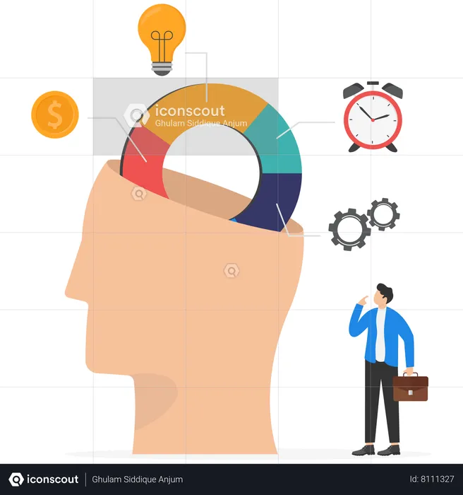 Cerveau de tête humaine avec diagramme circulaire d'idée  Illustration