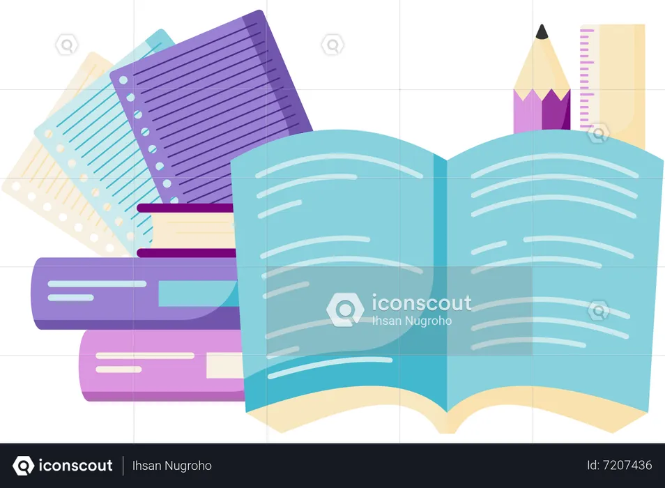 Textbooks and stacks of books  Illustration
