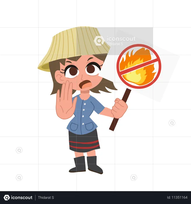 Thai farmer woman promoting no burning  Illustration