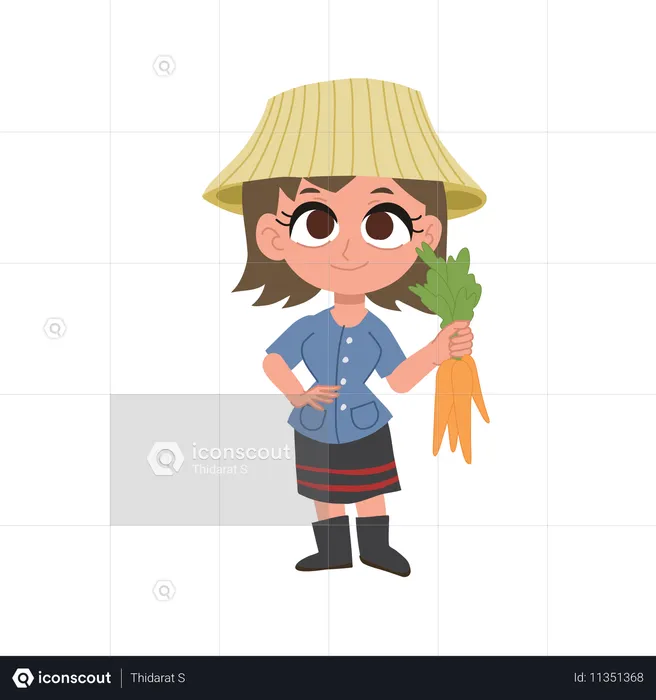 Thai female Farmer Harvesting Fresh Carrot  Illustration