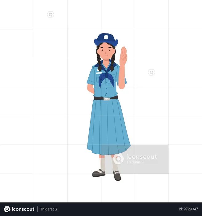 Thai girl offering a respectful salute that symoolizes discipline and honor  Illustration