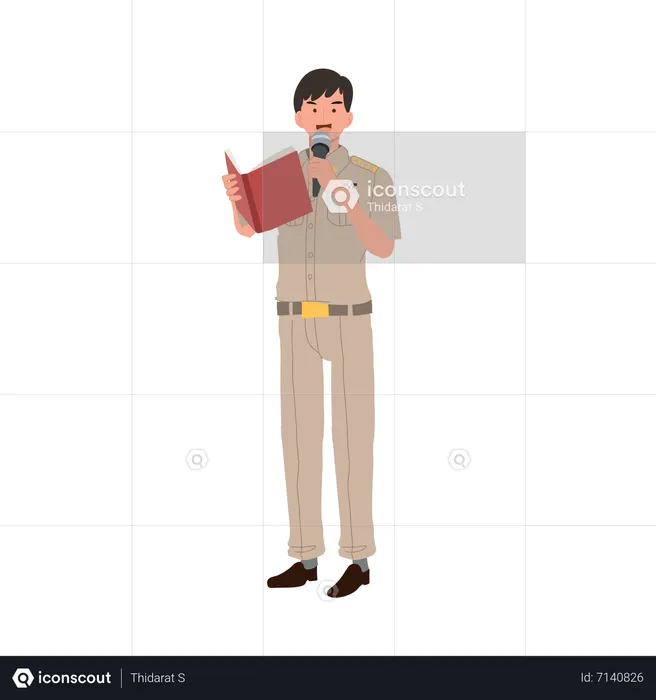 Thai government officer explaining knowledge from book  Illustration