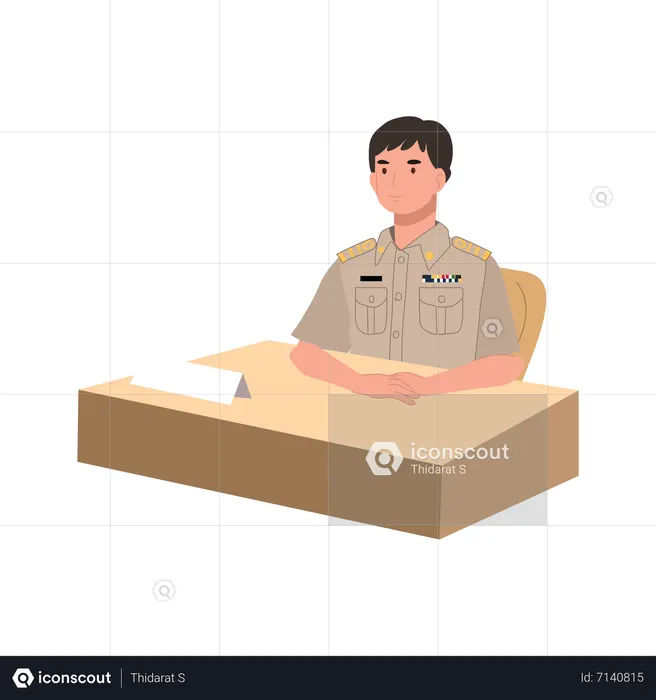 Thai government officer sitting in work desk  Illustration