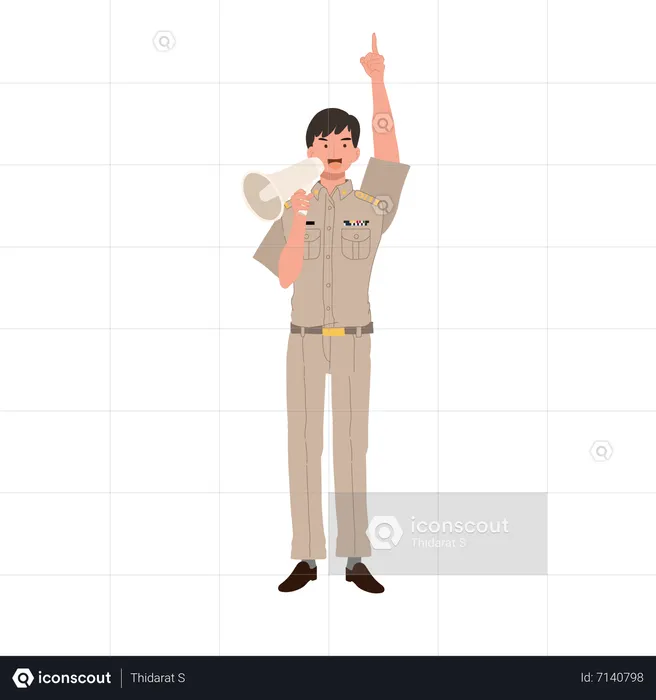 Thai government officer using megaphone  Illustration