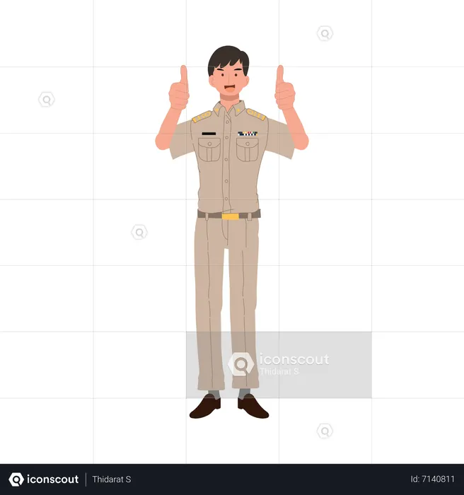 Thai government officers showing thumb both hand  Illustration
