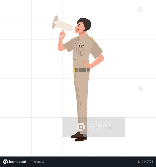 Thai male government officer announcing in megaphone  Illustration