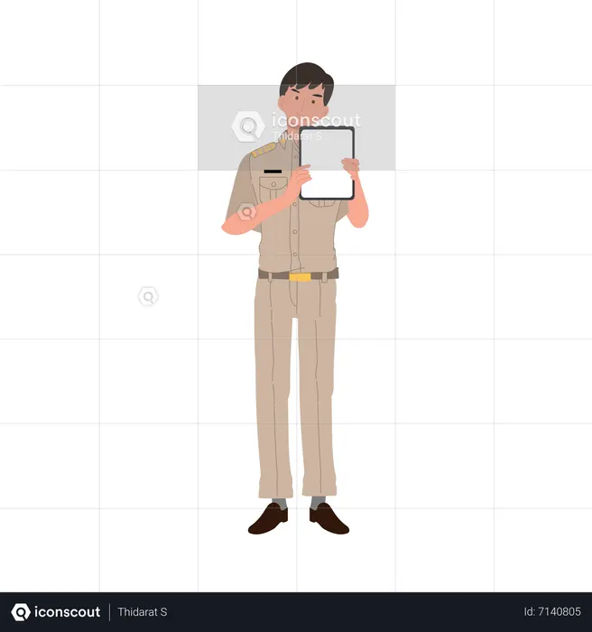 Thai male government officer showing tablet  Illustration