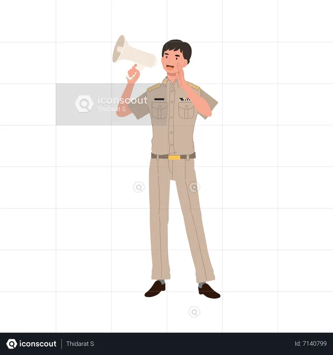 Thai male government officer using megaphone  Illustration