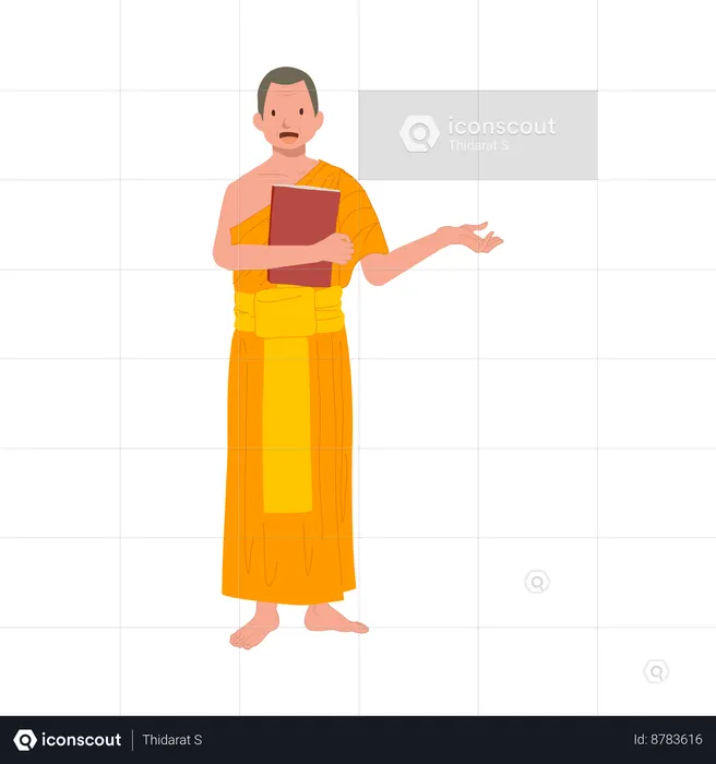 Thai Monk as teacher holding book and giving knowledge in buddhism  Illustration