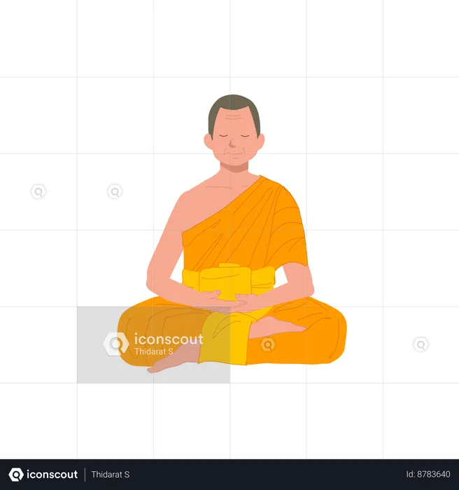 Thai Monk in Traditional Robes in Meditation Serenity  Illustration