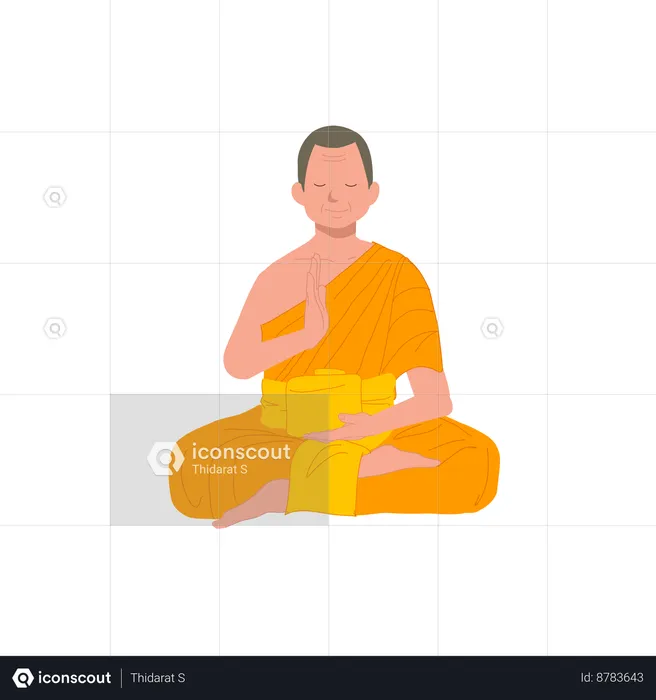 Thai Monk in Traditional Robes in Meditation Serenity  Illustration