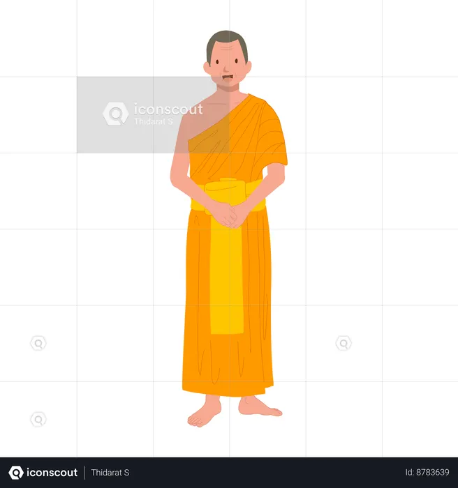 Thai Monk in Traditional Robes Standing and Explaining Spiritual Wisdom  Illustration
