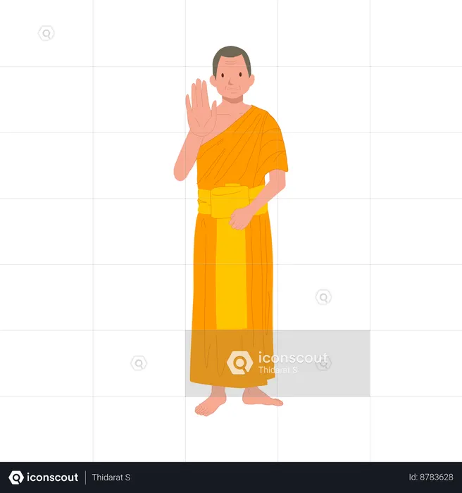 Thai Monk in Traditional Robes with Symbolic hand Gesture  Illustration