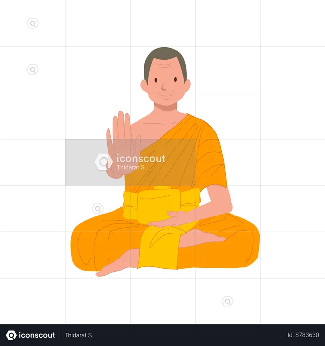 Thai Monk in Traditional Robes with Symbolic hand Gesture  Illustration