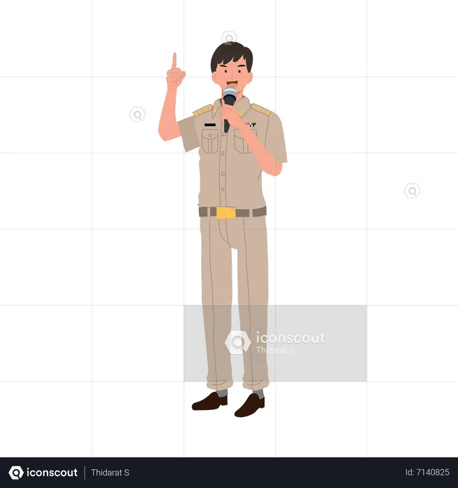 Thai officer explaining knowledge in mic  Illustration