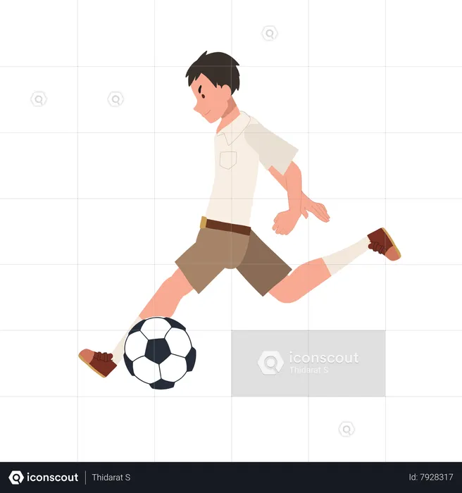 Thai Student Boy Kicking Ball After Classes  Illustration