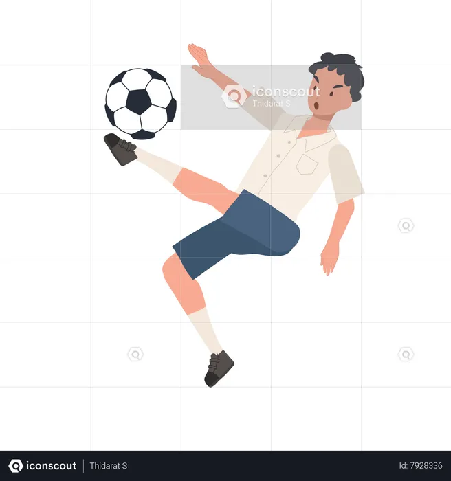 Thai Student Boy Playing Football  Illustration