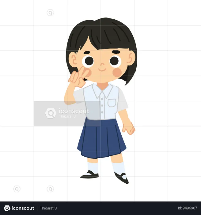 Thai Student Girl Smiling Happily  Illustration