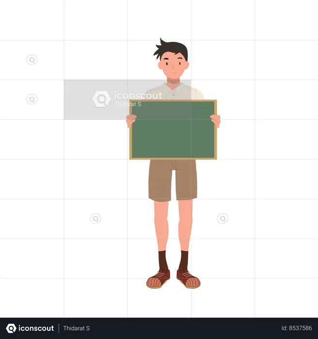 Thai Student Holding Small Blank Blackboard for Education  Illustration