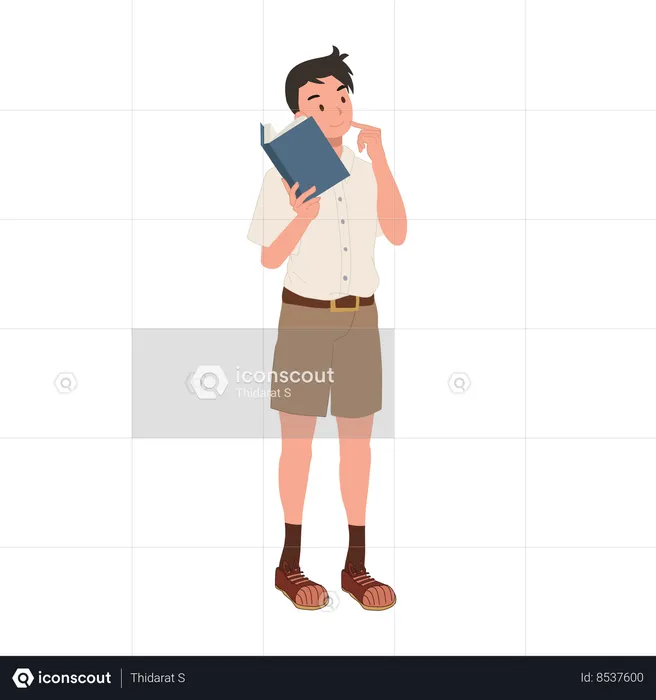 Thai Student in Uniform thinking with Book  Illustration