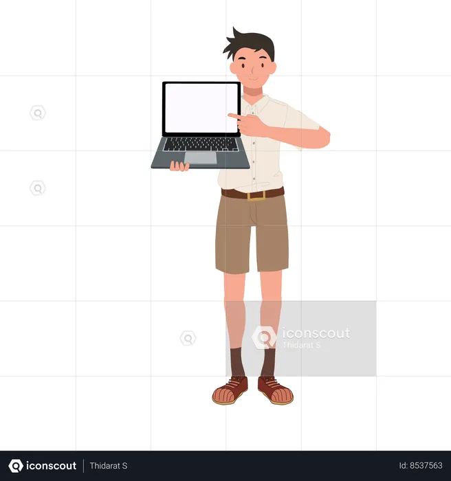 Thai Student in Uniform Using Laptop for Presentation  Illustration
