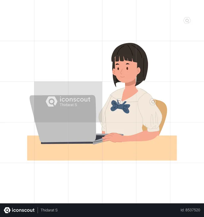 Thai Student in Uniform Using Laptop  Illustration