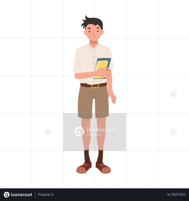 Thai Student in Uniform with Books  Illustration