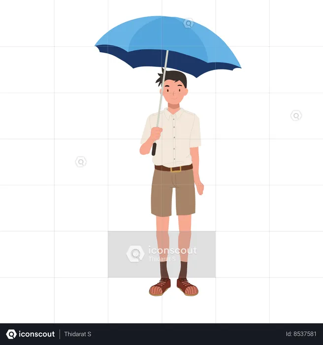 Thai Student in Uniform with Umbrella  Illustration