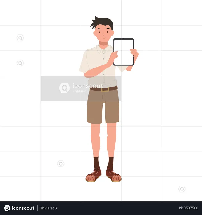 Thai Student Using Tablet for Academic Presentation  Illustration