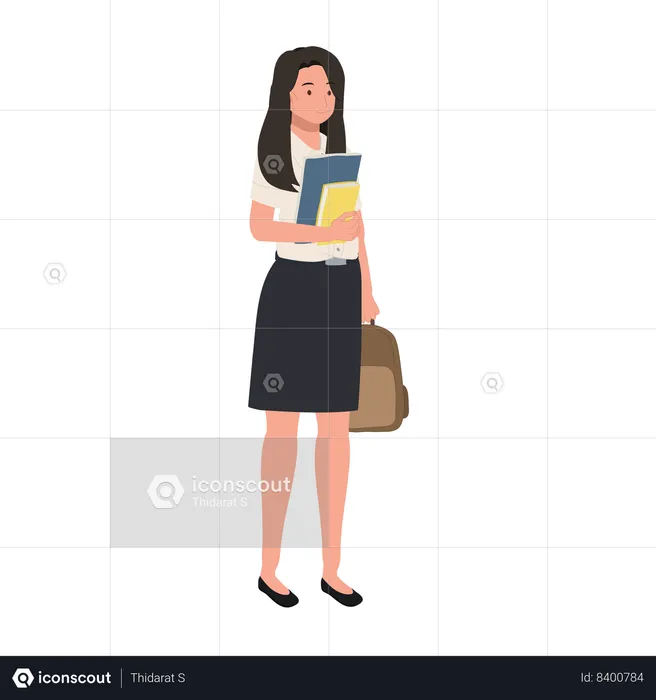 Thai University Girl Student in Uniform Holding Books  Illustration