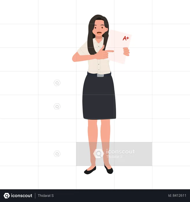 Thai University Student in Uniform Celebrating Score A+  Illustration