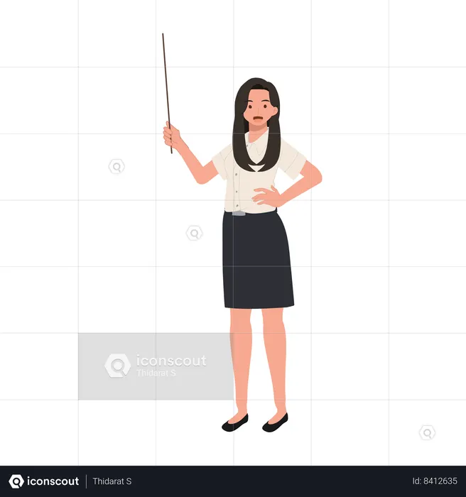 Thai University Student in Uniform Giving Lecture with Pointer  Illustration