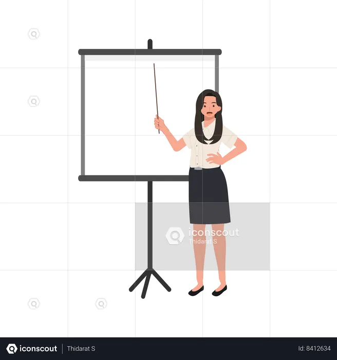 Thai University Student in Uniform Giving Presentation with Pointer and Whiteboard  Illustration