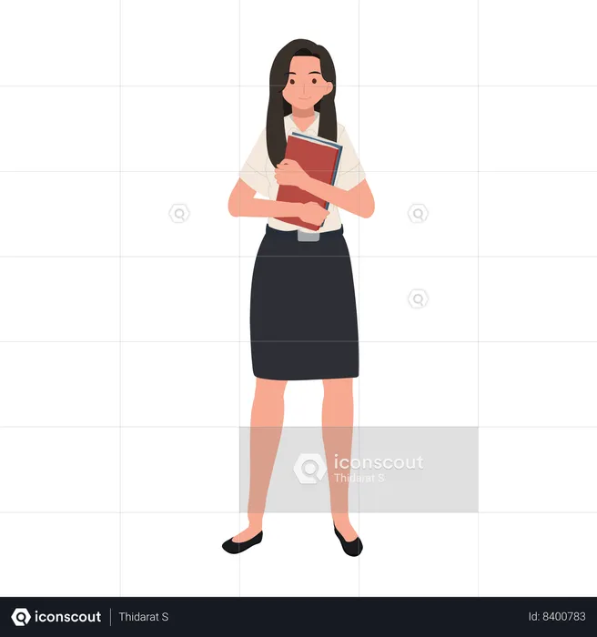 Thai University Student in Uniform Holding Books  Illustration